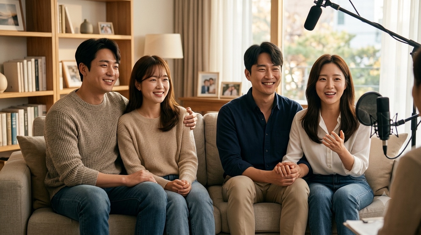 Friends sharing their story together on camera