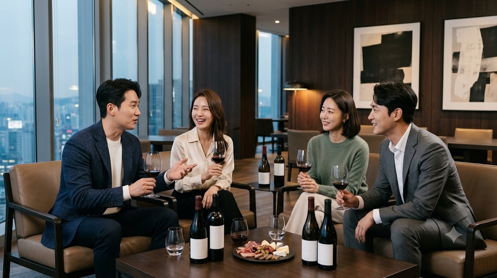 Friends sharing wine at an elegant lounge